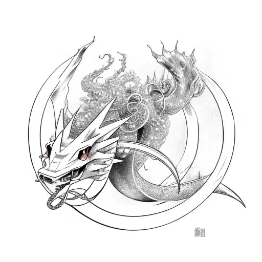gyarados with Japanese waves and lightning  tattoo design idea