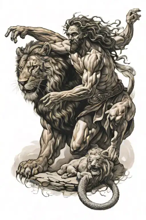 Hercules killing Nemean Lion tattoo design idea