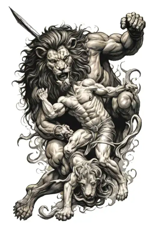 Hercules fighting Nemean Lion tattoo design idea