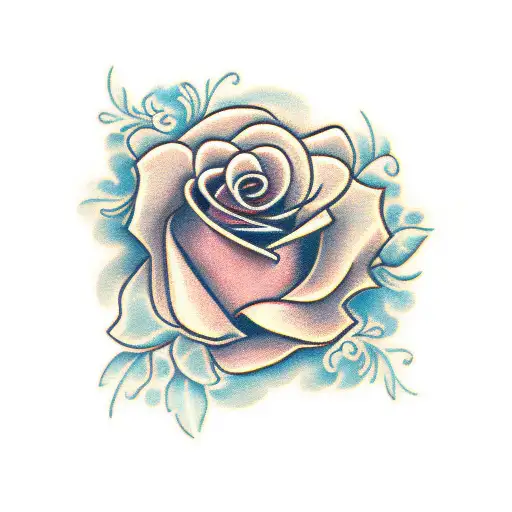 Rose with name banner Angelica tattoo design idea