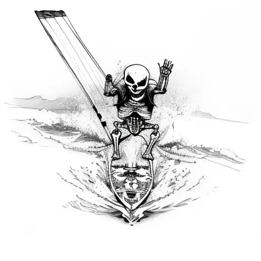 skeleton riding a wakeboard tattoo design idea