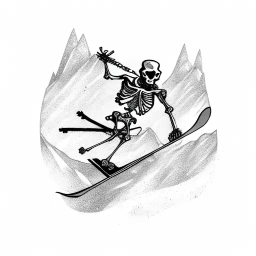 skeleton riding a snowboard tattoo design idea