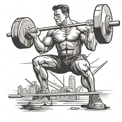 A weightlifter lifting a barbell with a shadowy figure of a plane in the background symbolizing the client's occupation as an air traffic controller tattoo design idea