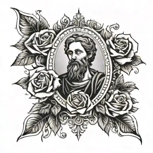 saint jude and roses tattoo design idea