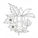 letter H with flower, maple leaf, and microbiology  tattoo design idea