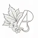 letter H with flower, maple leaf, and microbiology  tattoo design idea