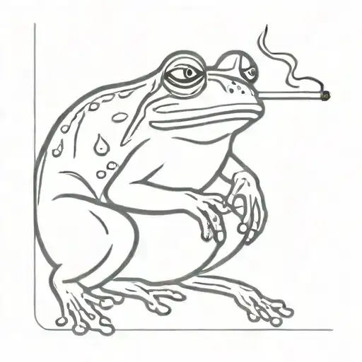 Line art tattoo of a frog smoking a cigarette tattoo design idea