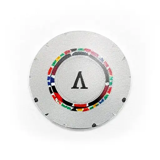 A new-school tattoo of a poker chip with a guitar neck and a chef's hat tattoo design idea