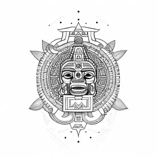maya calendar with aztec leaders full sleeve tattoo design idea