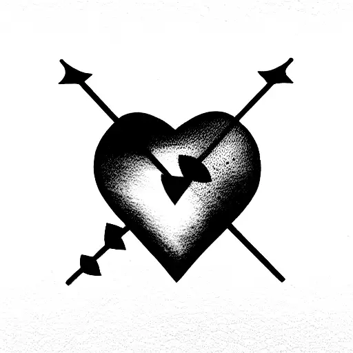 heart on fire with arrows and 2 names tattoo design idea