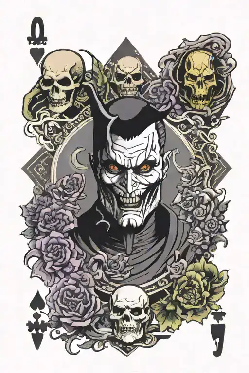 Vader, sauron, Voldemort, thanos, the joker playing card tattoo design idea