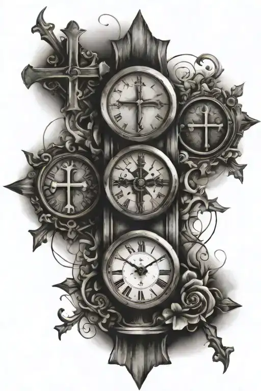 three clocks with three crosses at the bottom  tattoo design idea