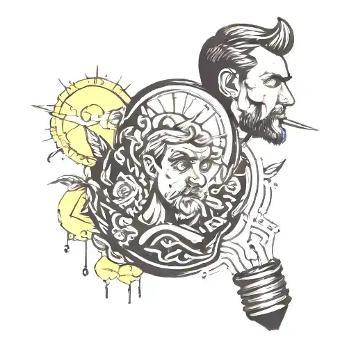 man dealing with anxiety, emotional and mental health, inside of a lightbulb  tattoo design idea