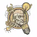 man dealing with anxiety, emotional and mental health, inside of a lightbulb  tattoo design idea