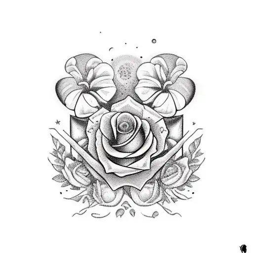 Schwert mit Rosen monsterablättern und einem Mond tattoo design idea