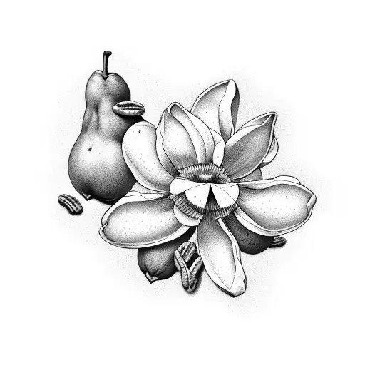 magnolia, pecan, cotton, pears tattoo design idea
