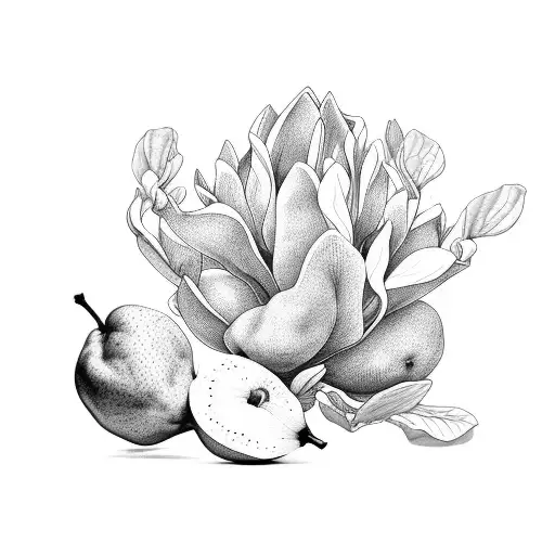 magnolia, pecan, cotton, pears tattoo design idea