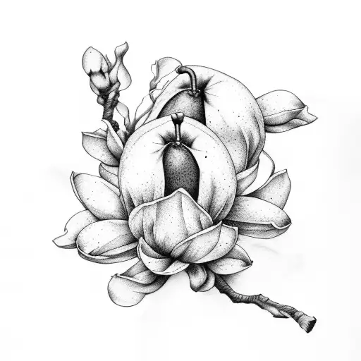 magnolia, pecan, cotton, pears tattoo design idea