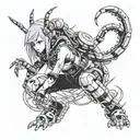 cyberpunk anime girl centipede cyber sigilism tattoo design idea