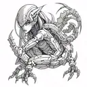 cyberpunk anime girl centipede cyber sigilism tattoo design idea