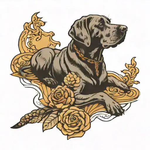 Labrador siiting next to human tattoo design idea