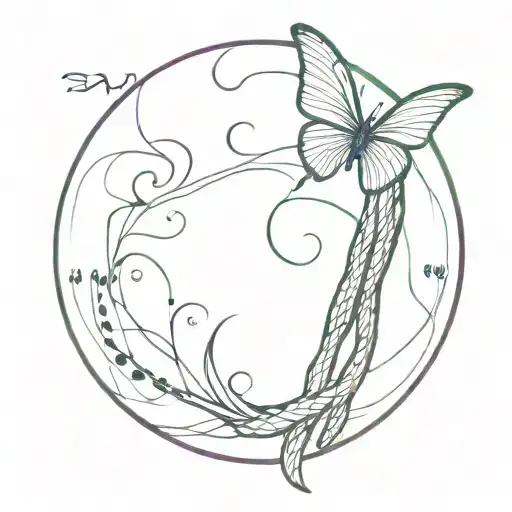 semicolon butterfly with snake intertwined within tattoo design idea