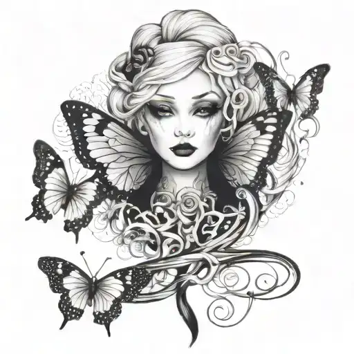 semicolon butterfly wigs with snake wrapped round tattoo design idea