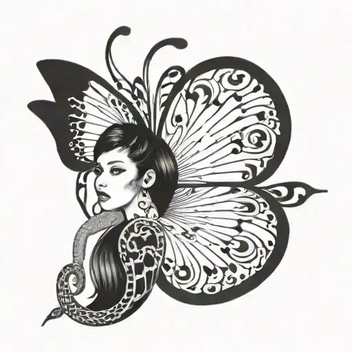 semicolon butterfly wigs with snake wrapped round small tattoo design idea
