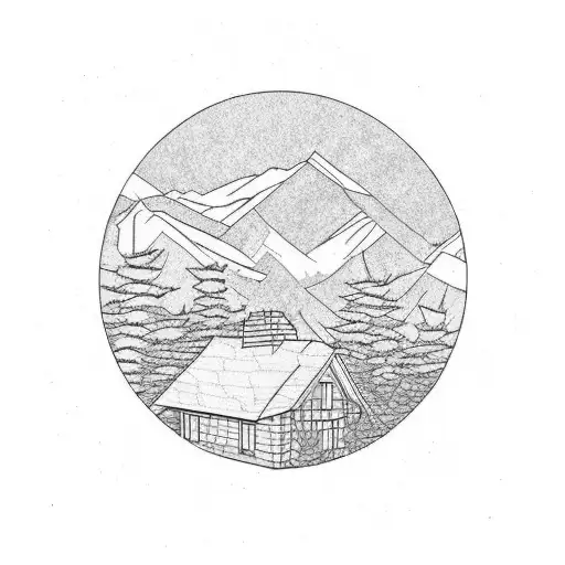 blue ridge mountains in north carolina, small garden beds, and a pine shingled exterior texture  tattoo design idea