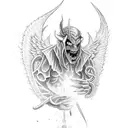 a demon killing a angel tattoo design idea