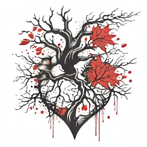 A Realistc Heart That Sprouts A Tree that generates fire And It's Roots tattoo design idea