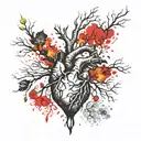 A Realistc Heart That Sprouts A Tree that generates fire And It's Roots tattoo design idea