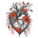 A Realistc Heart That Sprouts A Tree that generates fire And It's Roots tattoo design idea