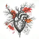 A Realistc Heart That Sprouts A Tree that generates fire And It's Roots tattoo design idea