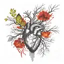 A Realistc Heart That Sprouts A Tree that generates fire And It's Roots tattoo design idea