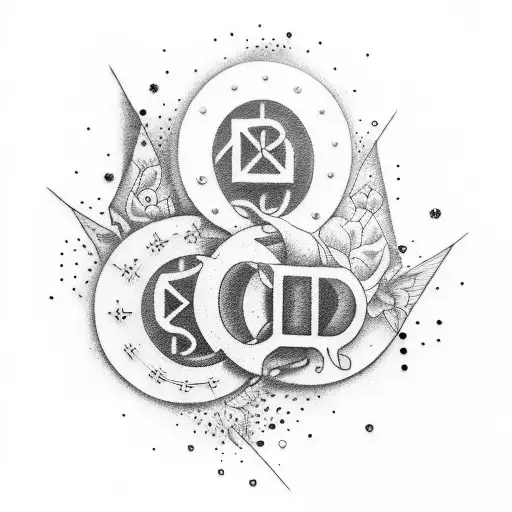 Design a dotwork tattoo that combines elements of AFI's album covers with the names Hilary and Scott, symbolizing their shared love for music. tattoo design idea