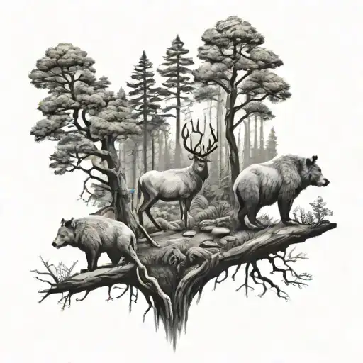 forest and animals sleeve tattoo tattoo design idea