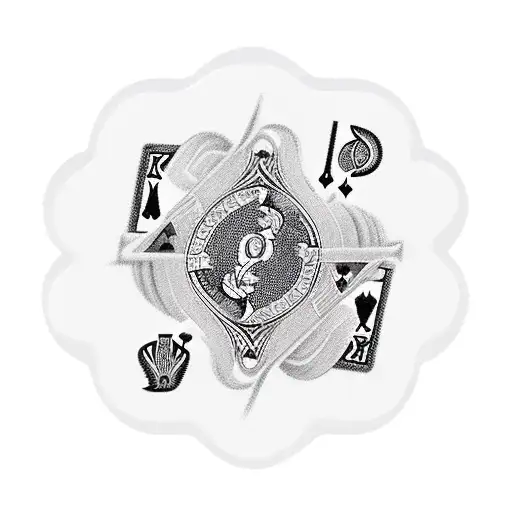 A deck of cards with each card representing a family member, surrounded by animal symbols tattoo design idea