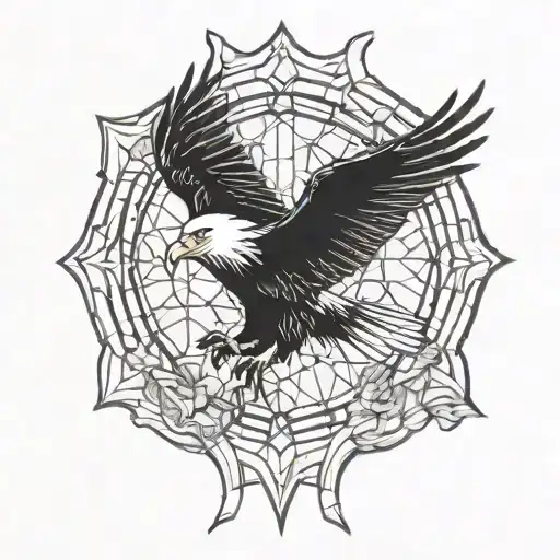 A majestic eagle soaring through a stained glass window tattoo design idea