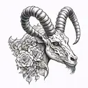The tattoo features a detailed depiction of a goat skull, intricately designed to capture the essence of Capricorn's str tattoo design idea