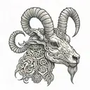 The tattoo features a detailed depiction of a goat skull, intricately designed to capture the essence of Capricorn's str tattoo design idea
