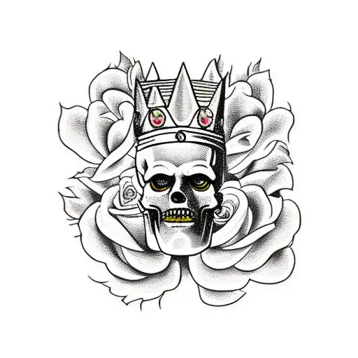 bart simpsons skull with bertha's crown of roses tattoo design idea