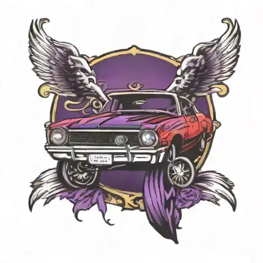 Chevy Malibu, red, purple, 11372 tattoo design idea
