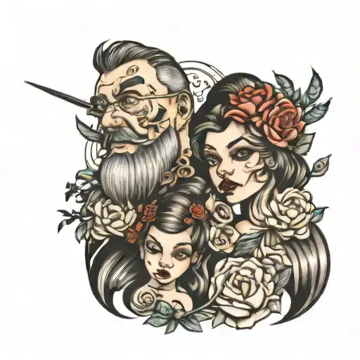dad and 2 daughters tattoo design idea