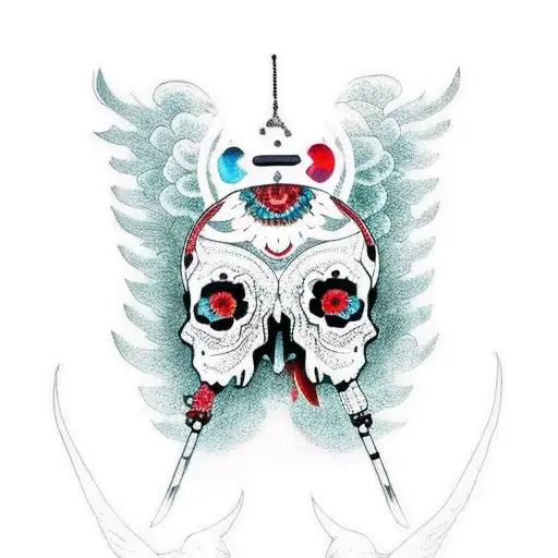 skulls with crow tattoo design idea