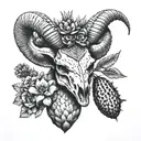 ram skull and cactus tattoo design idea