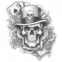 casino theme, skull, ace of spades with 3D skull coming through, smoke, casino chips, slots tattoo design idea