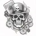 casino theme, skull, ace of spades with 3D skull coming through, smoke, casino chips, slots tattoo design idea