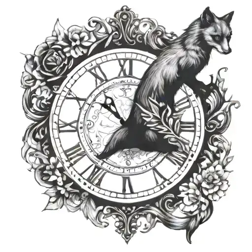 clock and marten tattoo design idea