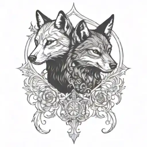 marten and wolf  tattoo design idea